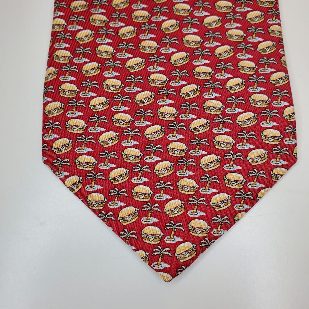Vineyard Vines Red Silk Twill Whimsical "Cheeseburger in Paradise" Motif Necktie